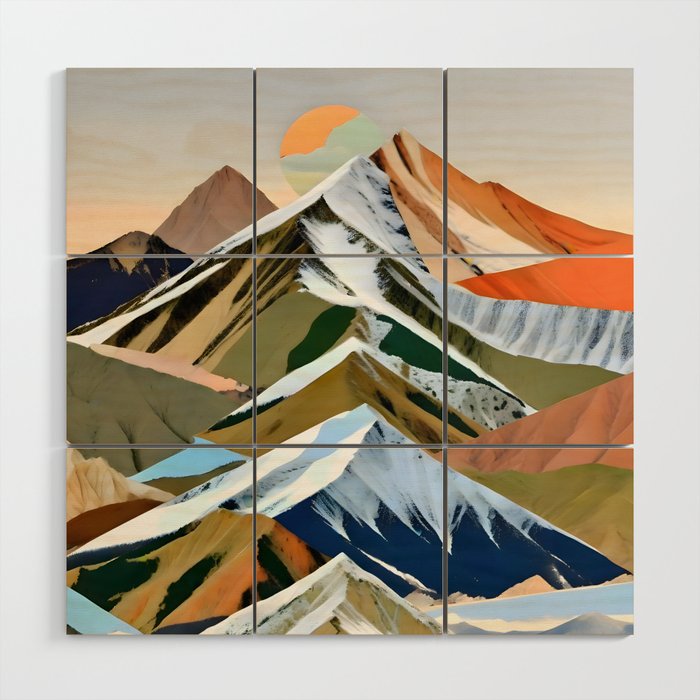 The Great Mountain Ranges, Nature Photography Collage, Digital Eclectic Geometric, Landscape Travel Contemporary Boho, Mountains Hills Adventure Wood Wall Art Gallery Image 1