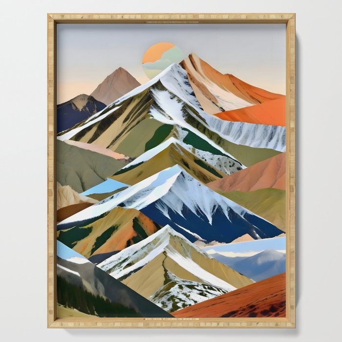 The Great Mountain Ranges, Nature Photography Collage, Digital Eclectic Geometric, Landscape Travel Contemporary Boho, Mountains Hills Adventure Serving Tray Gallery Image 1
