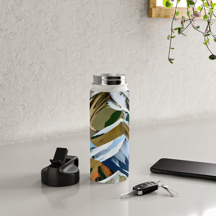 The Great Mountain Ranges, Nature Photography Collage, Digital Eclectic Geometric, Landscape Travel Contemporary Boho, Mountains Hills Adventure Water Bottle Gallery Image 4