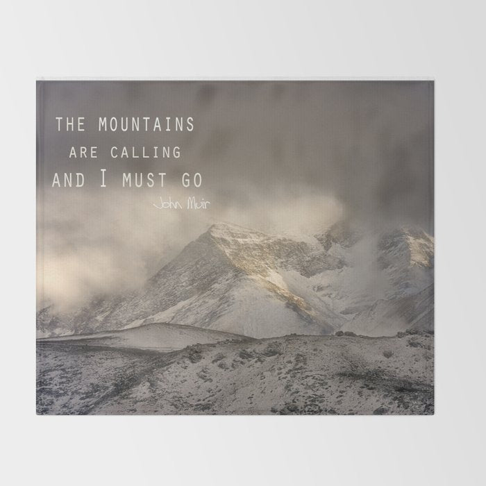 The Mountains are calling, and I must go.  John Muir. Vintage. Throw Blanket Gallery Image 2