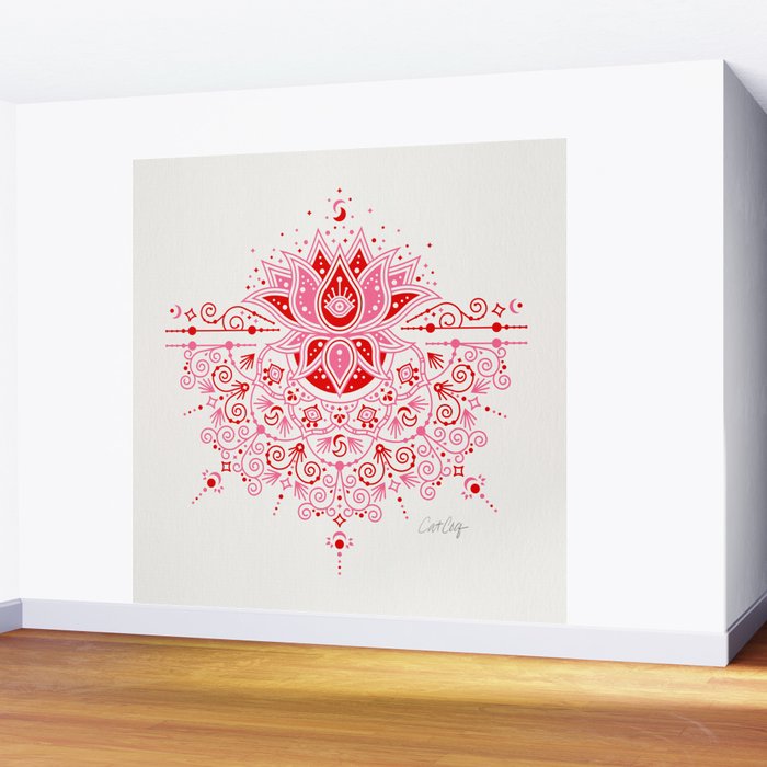 Lotus Blossom Mandala - Red & Pink Palette Wall Mural Gallery Image 2