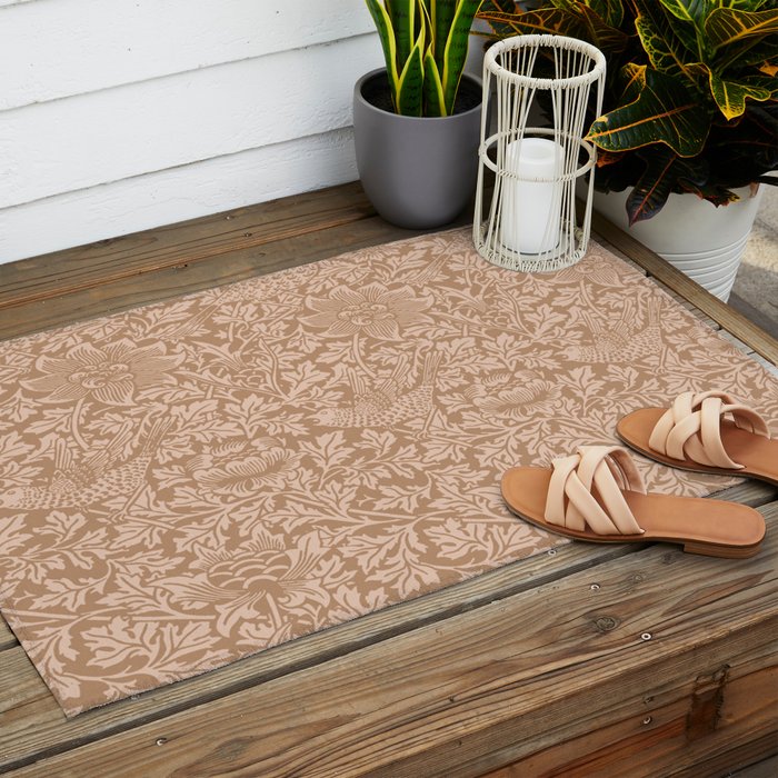 William Morris Bird & Anemone Dusky Rose Outdoor Rug Gallery Image 2