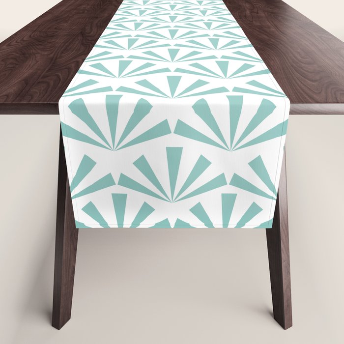 Light teal mid century modern sun pattern Table Runner Gallery Image 1