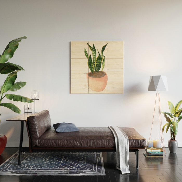 Snake plant watercolor painting Wood Wall Art Gallery Image 2