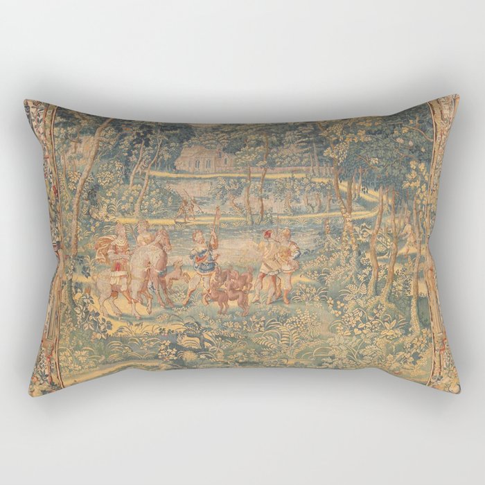 Antique 17th Century French Hunting Tapestry Rectangular Pillow Gallery Image 2
