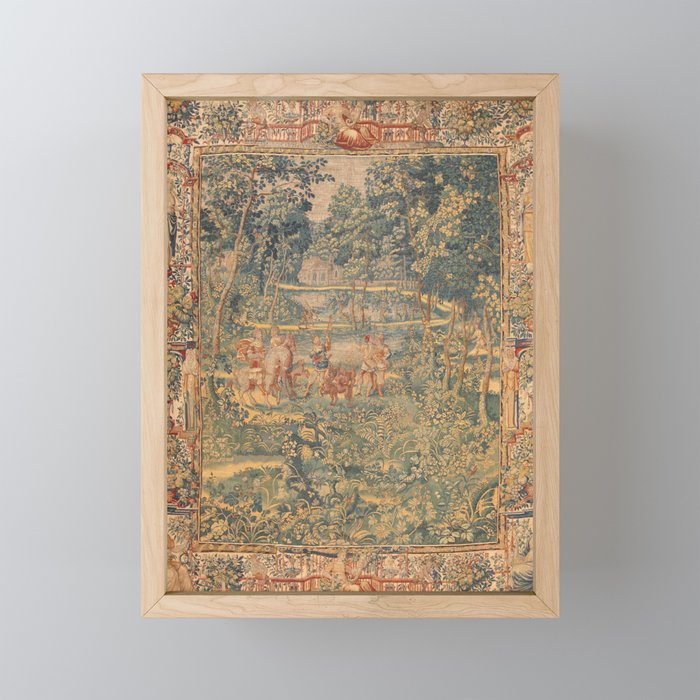 Antique 17th Century French Hunting Tapestry Mini Art Print Gallery Image 1