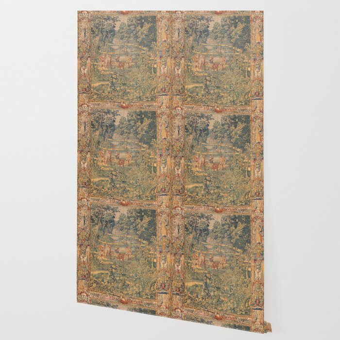 Antique 17th Century French Hunting Tapestry Wallpaper Gallery Image 2