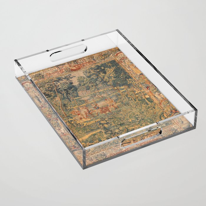Antique 17th Century French Hunting Tapestry Acrylic Tray Gallery Image 1