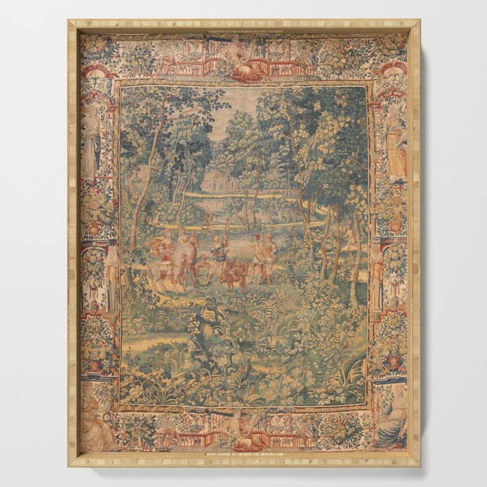 Antique 17th Century French Hunting Tapestry Serving Tray Gallery Image 1