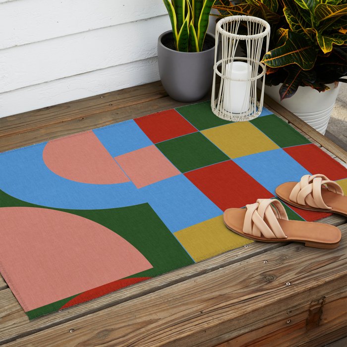 abstract retro vivid fall 4 Outdoor Rug Gallery Image 2