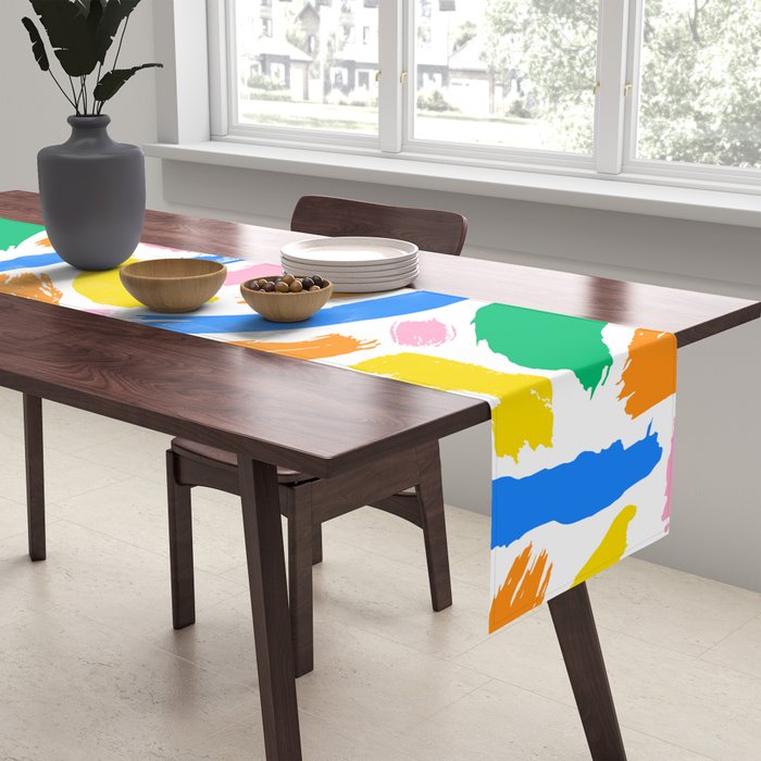 Colorful abstract brush stroke art pattern Table Runner Gallery Image 2