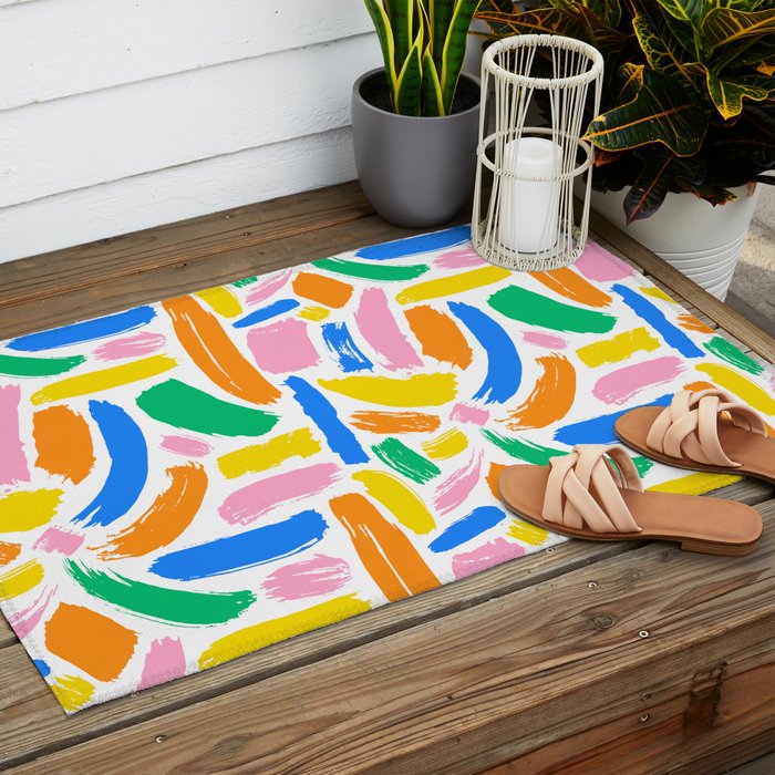Colorful abstract brush stroke art pattern Outdoor Rug Gallery Image 2
