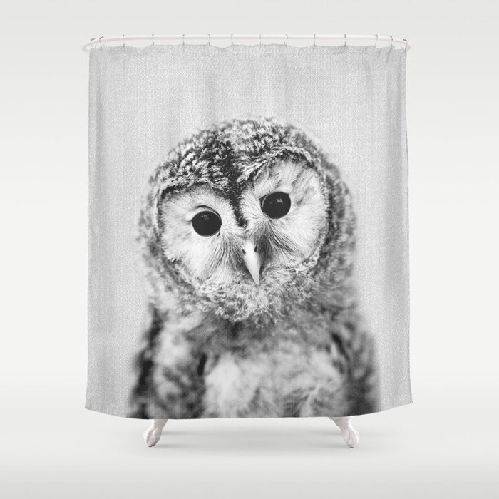Baby Owl - Black & White Shower Curtain Gallery Image 1