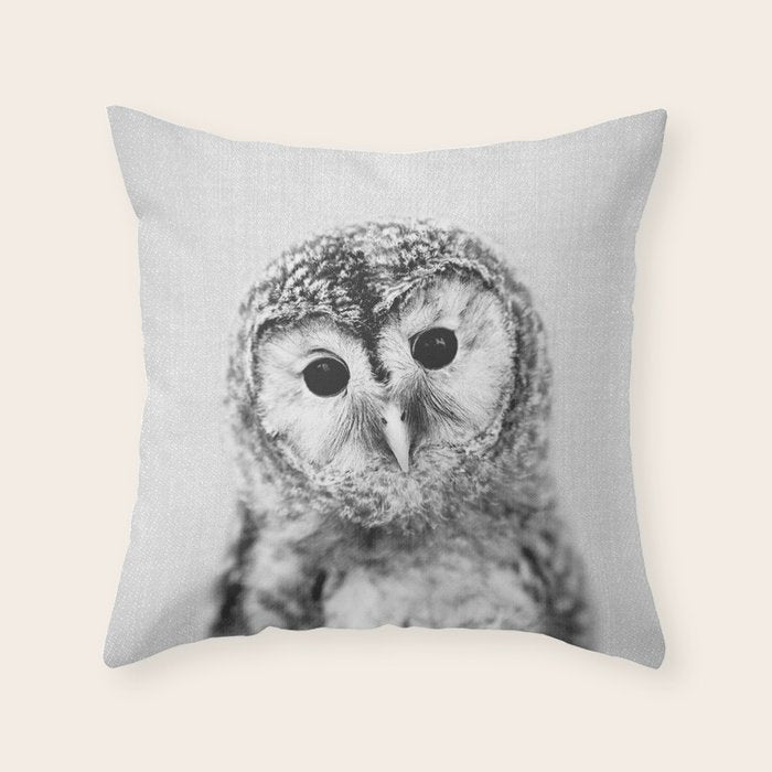 Baby Owl - Black & White Throw Pillow Gallery Image 6