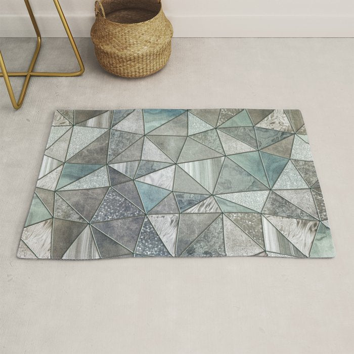 Teal And Grey Triangles Stained Glass Style Rug Gallery Image 1