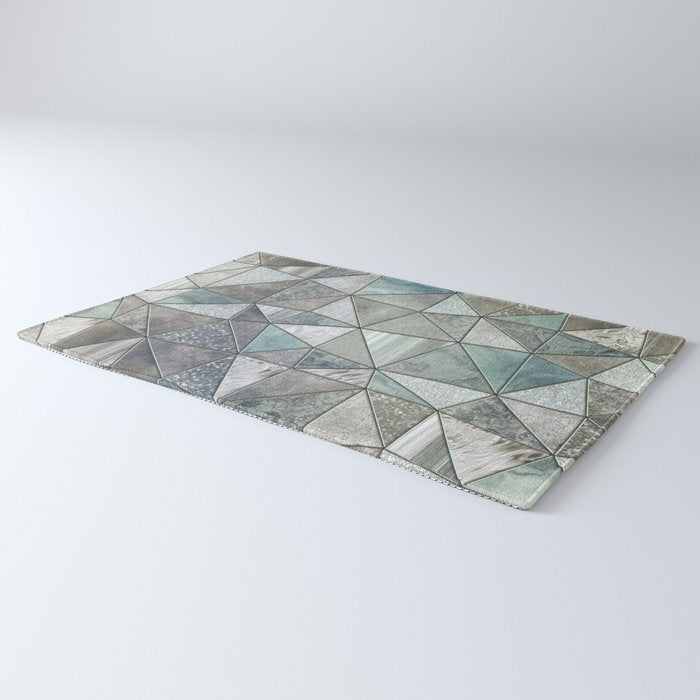 Teal And Grey Triangles Stained Glass Style Rug Gallery Image 3