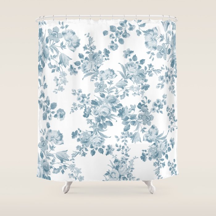 Vintage blue white bohemian elegant floral Shower Curtain Gallery Image 1