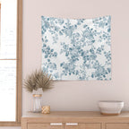 Vintage blue white bohemian elegant floral Wall Tapestry Gallery Image 2