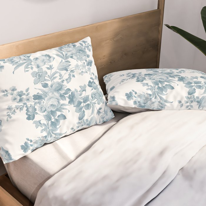 Vintage blue white bohemian elegant floral Pillow Sham Gallery Image 2