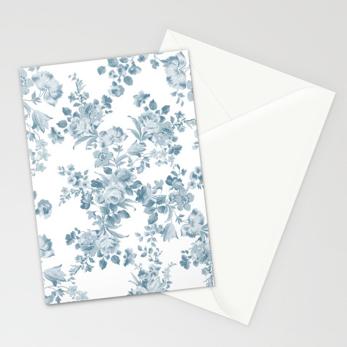 Vintage blue white bohemian elegant floral Stationery Card Gallery Image 2