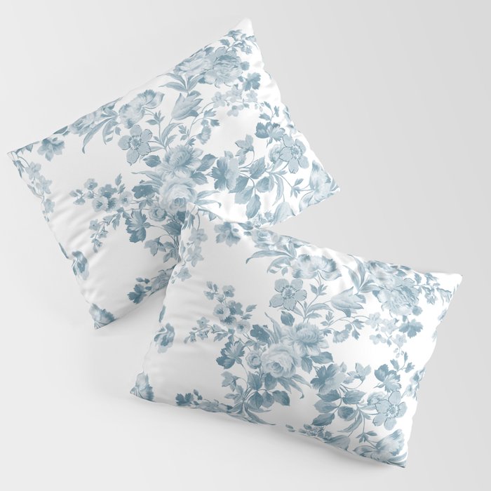 Vintage blue white bohemian elegant floral Pillow Sham Gallery Image 1