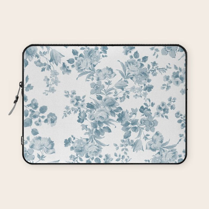 Vintage blue white bohemian elegant floral Laptop Sleeve Gallery Image 1