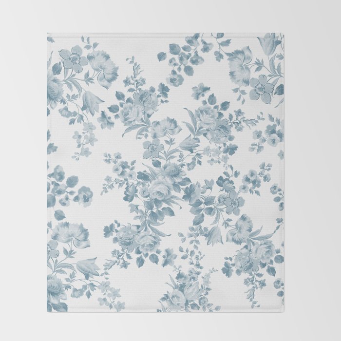 Vintage blue white bohemian elegant floral Throw Blanket Gallery Image 2