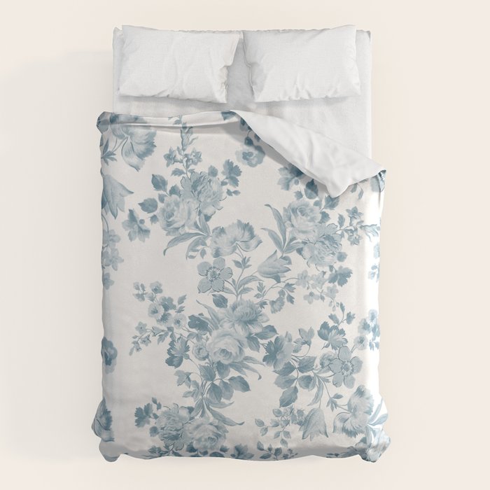Vintage blue white bohemian elegant floral Duvet Cover Gallery Image 6