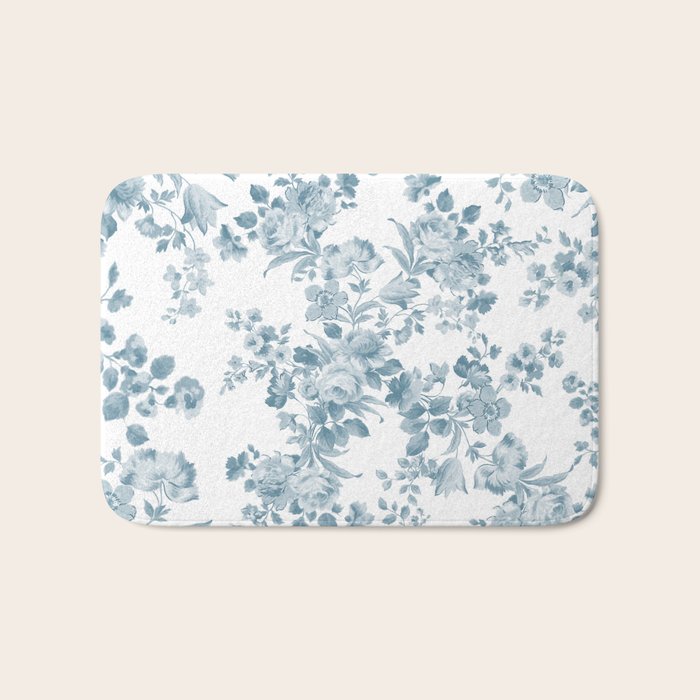 Vintage blue white bohemian elegant floral Bath Mat Gallery Image 1