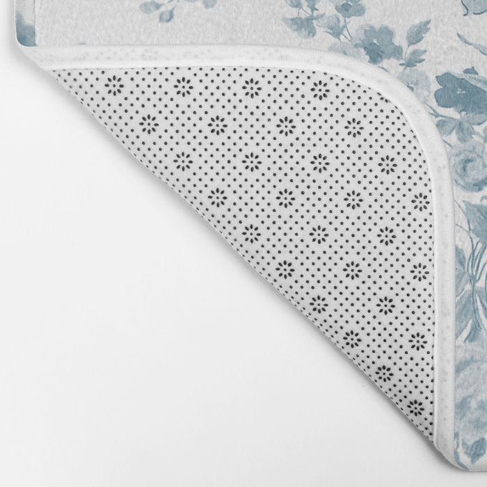 Vintage blue white bohemian elegant floral Bath Mat Gallery Image 2