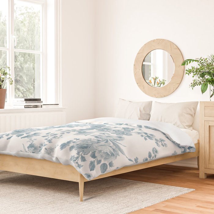 Vintage blue white bohemian elegant floral Duvet Cover Gallery Image 2