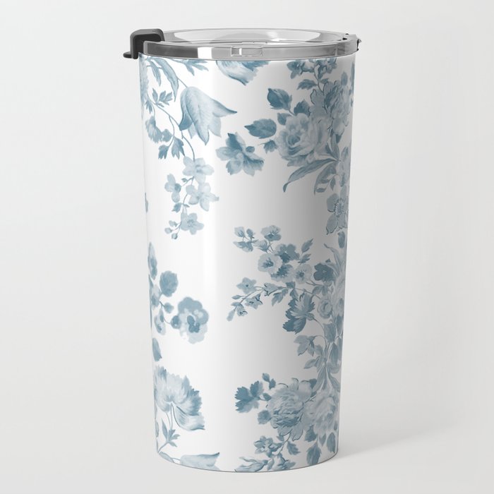 Vintage blue white bohemian elegant floral Travel Mug Gallery Image 3