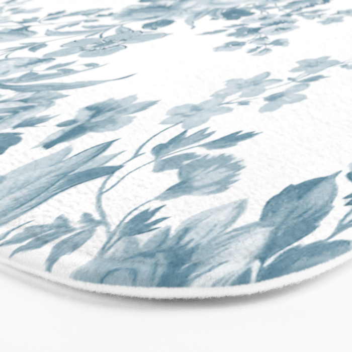 Vintage blue white bohemian elegant floral Bath Mat Gallery Image 3