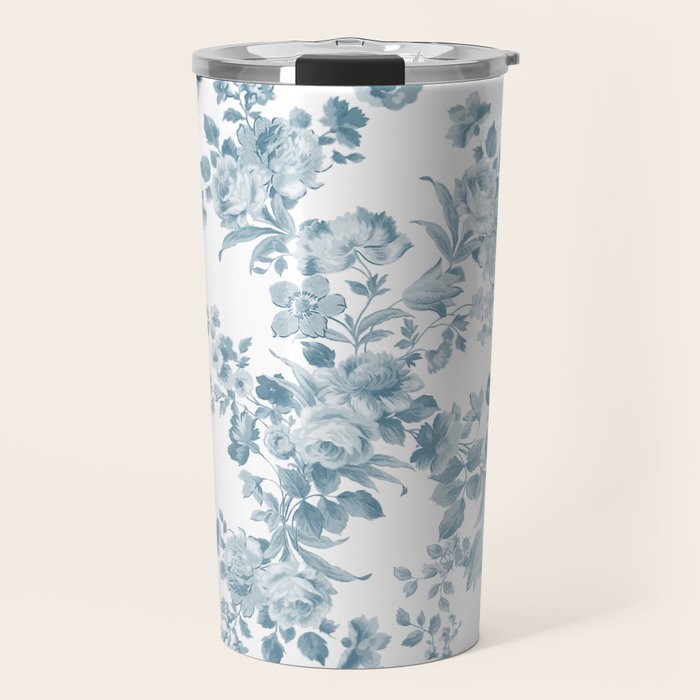 Vintage blue white bohemian elegant floral Travel Mug Gallery Image 1