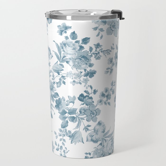 Vintage blue white bohemian elegant floral Travel Mug Gallery Image 2