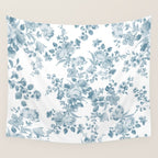 Vintage blue white bohemian elegant floral Wall Tapestry Gallery Image 4