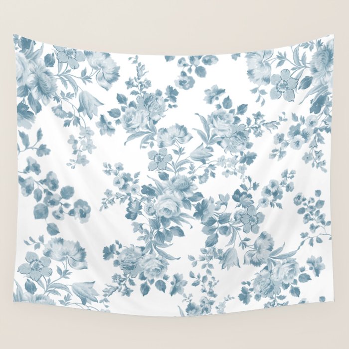 Vintage blue white bohemian elegant floral Wall Tapestry Gallery Image 4
