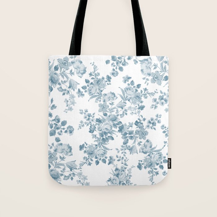 Vintage blue white bohemian elegant floral Tote Bag Gallery Image 1