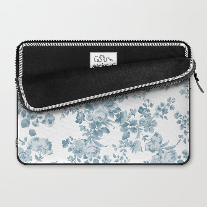 Vintage blue white bohemian elegant floral Laptop Sleeve Gallery Image 2