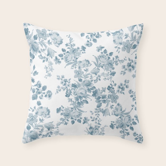 Vintage blue white bohemian elegant floral Throw Pillow Gallery Image 1