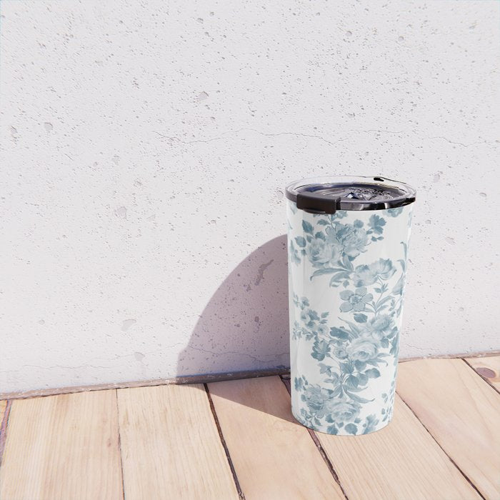 Vintage blue white bohemian elegant floral Travel Mug Gallery Image 4