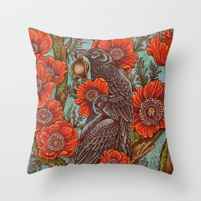 Huginn And Muninn in Odainsackr Throw Pillow Gallery Image 1