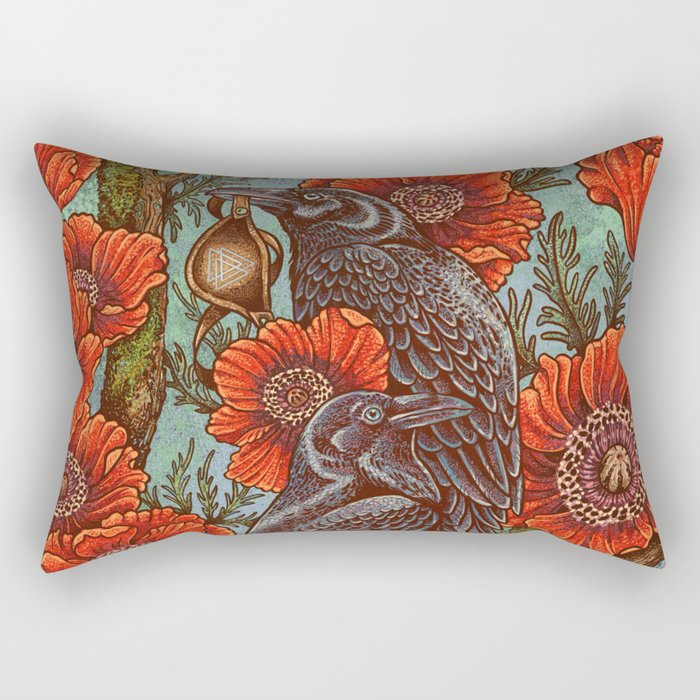Huginn And Muninn in Odainsackr Rectangular Pillow Gallery Image 1