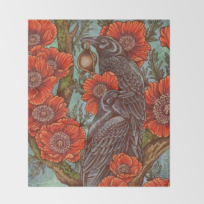 Huginn And Muninn in Odainsackr Throw Blanket Gallery Image 2