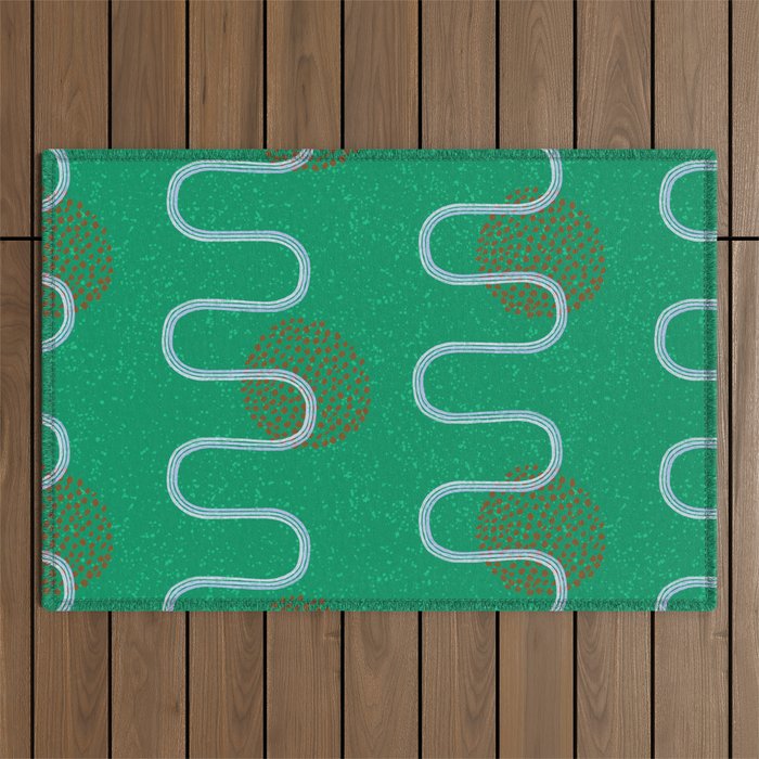 Abstract Fields in Forest Green & Brown Outdoor Rug Gallery Image 1