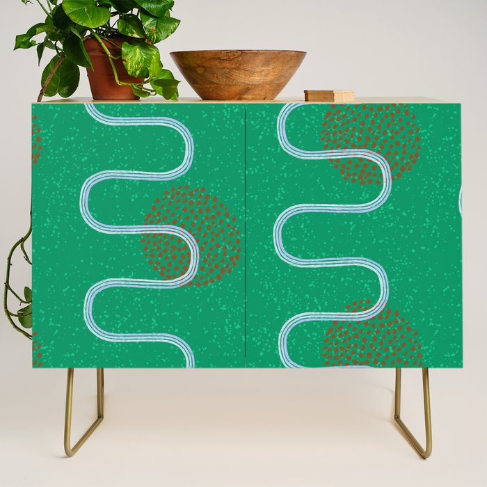 Abstract Fields in Forest Green & Brown Credenza Gallery Image 1