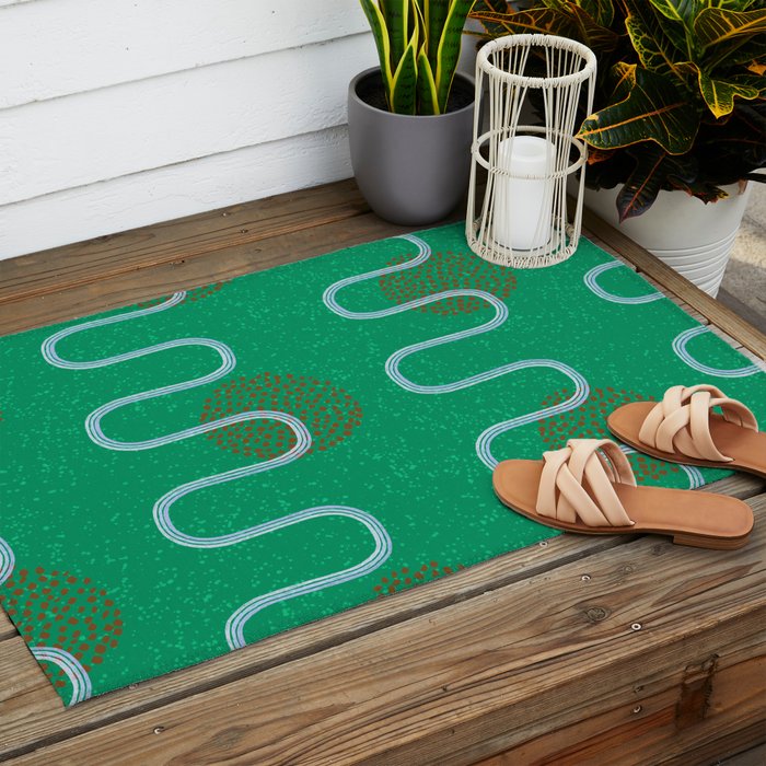 Abstract Fields in Forest Green & Brown Outdoor Rug Gallery Image 2
