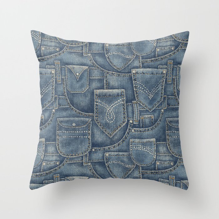 Jean Pockets - medium denim blue Throw Pillow Gallery Image 6