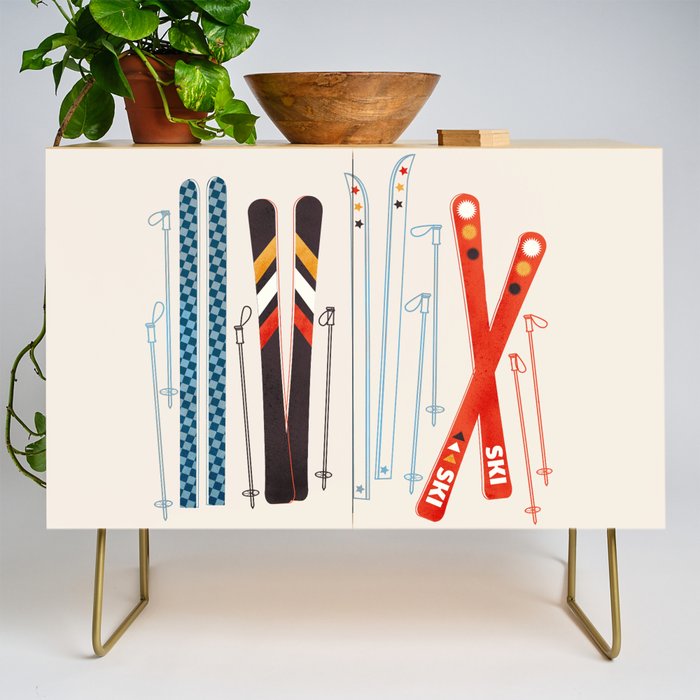 Retro Ski Illustration Credenza Gallery Image 1