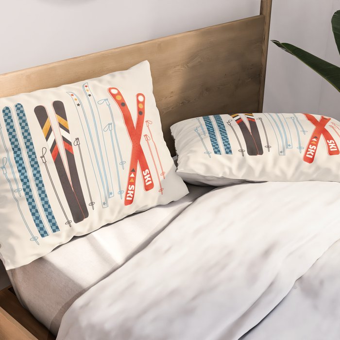 Retro Ski Illustration Pillow Sham Gallery Image 2